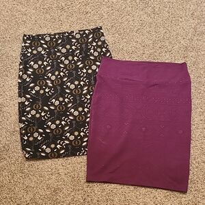 LuLaRoe Floral Black Solid Purple Pencil Skirts Medium Textured Stretch Bundle